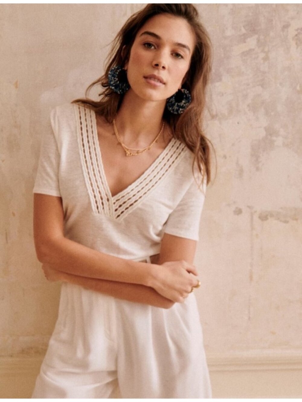 Sézane Miranda Linen T-Shirt in Ecru